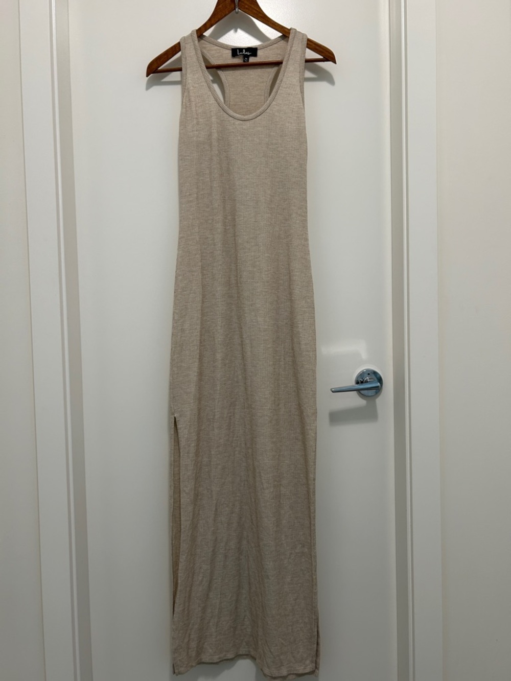Lulu's Beige Ribbed Tank Maxi Dress